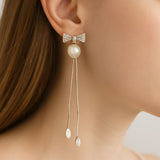 Elegant Bow Pearl dangle earrings