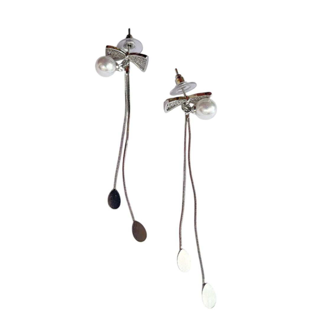 Elegant Bow Pearl dangle earrings